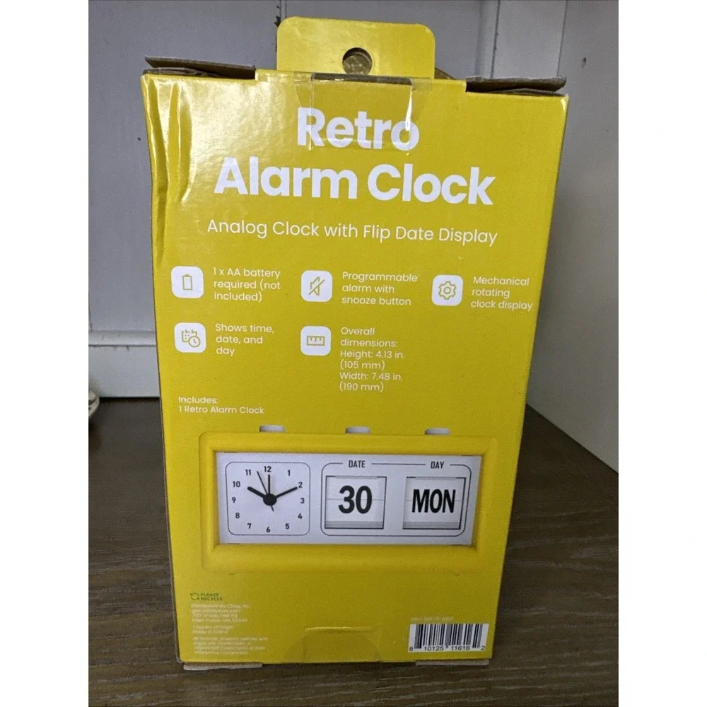 Gems Retro Alarm‎ Clock Flip Date Day Analog Yellow Desk Clock Brand New Sealed